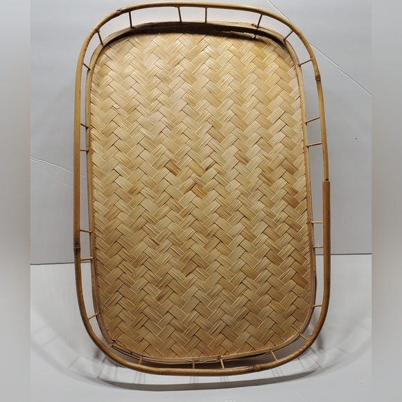 Mid Century 19” Rattan Serving Tray Vintage Barware Decor - Picture 3 of 5